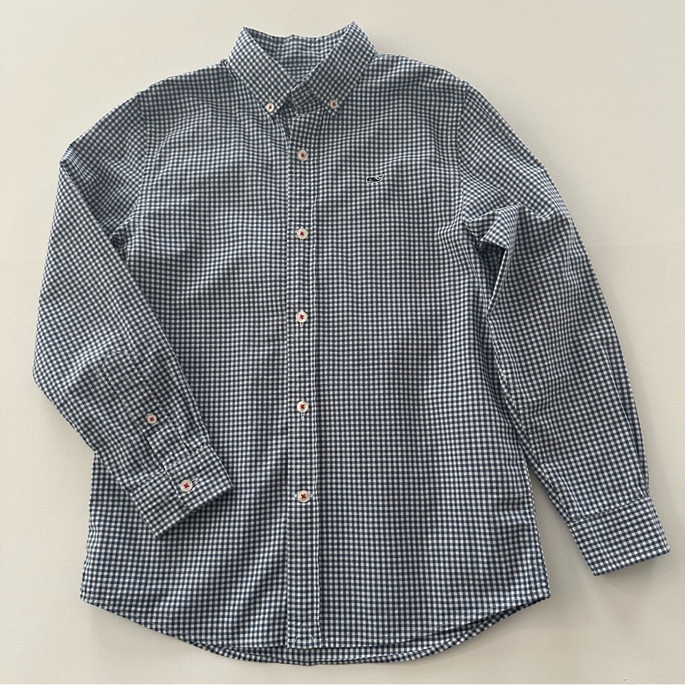 Vineyard Vines Boys 8-10 Blue Plaid Whale Shirt